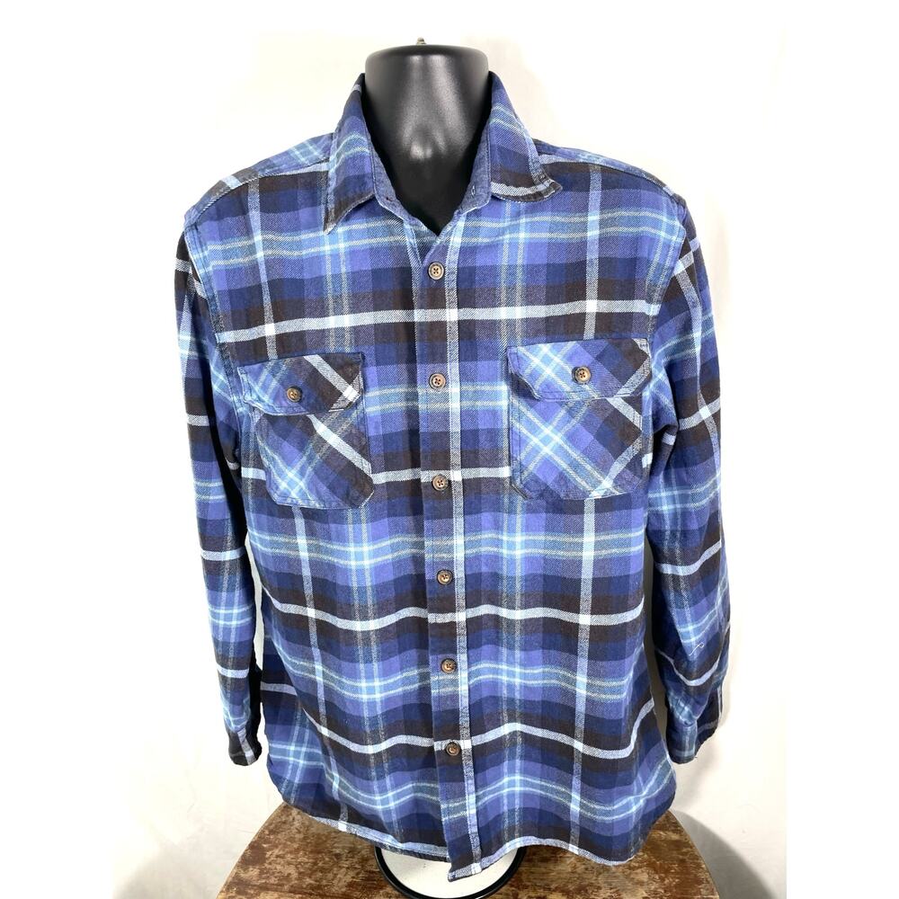 Jachs Heritage Flannel Blue Plaid Button Up Shirt Large